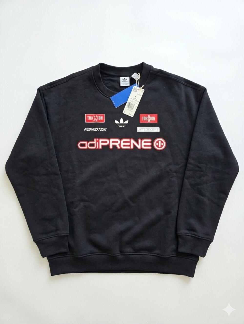 NWT adidas Originals Women's Black MOTORGEIST CREW SWEATSHIRT Size L Oversized